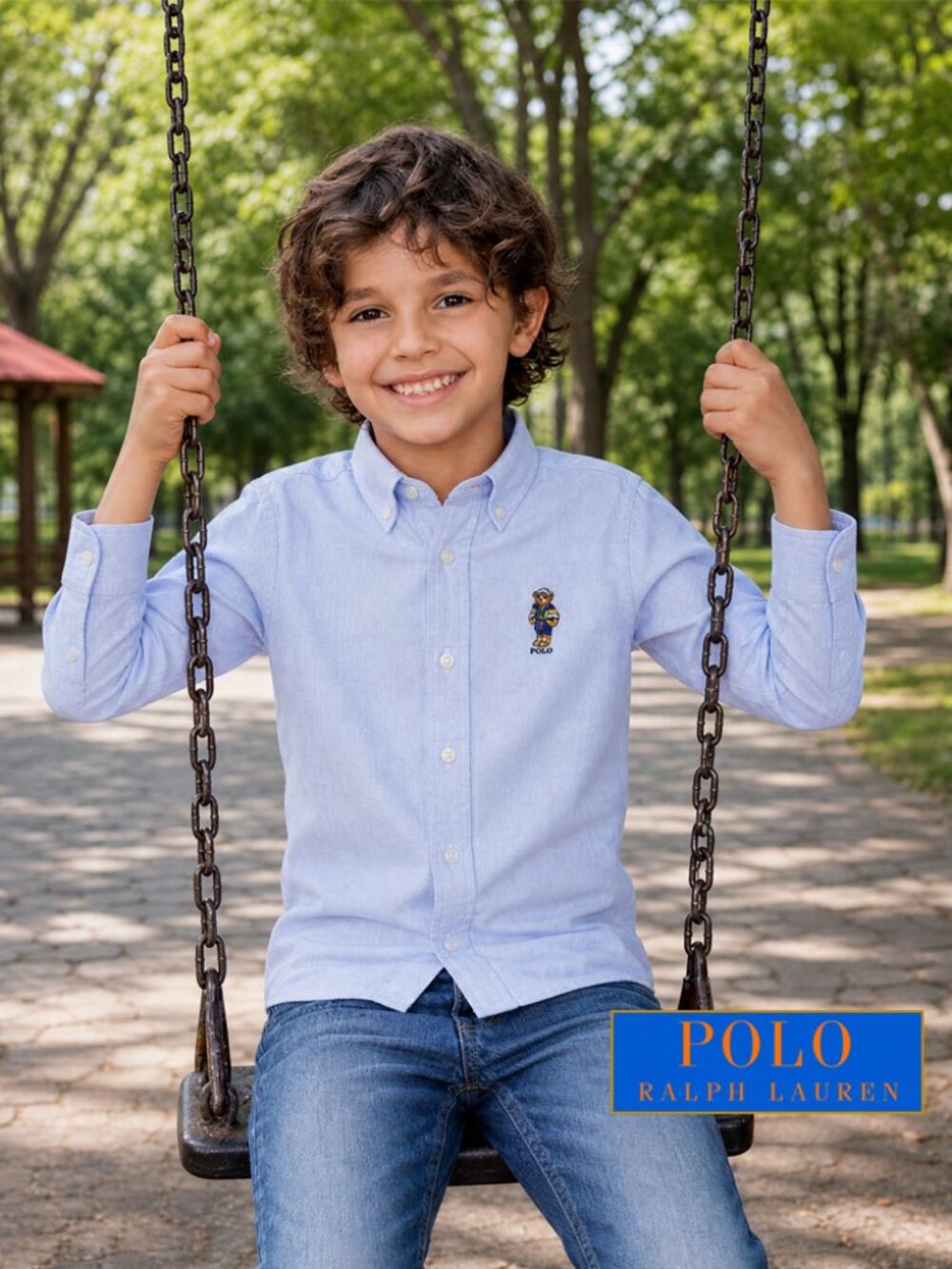 Boy's Polo Bear Cotton Oxford Shirt